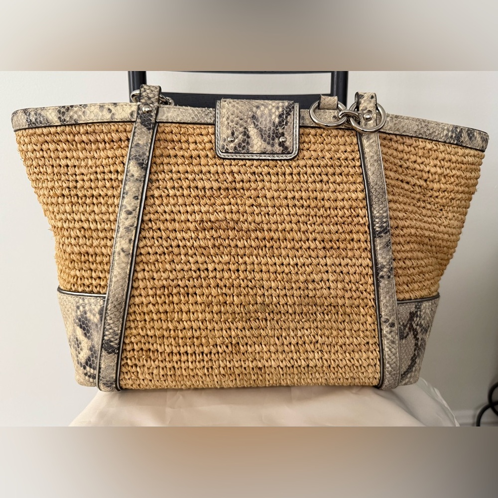 Coach Natural Woven and Snake Print Tote